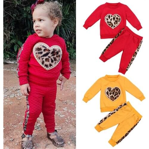 1-5Y Kids Baby Clothes Set Girls Autumn Tracksuits Leopard Print Long Sleeve Pullover Tops Hoodie + Sweatpants Children Outfits