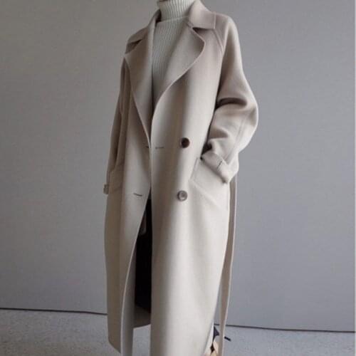 Winter Beige Elegant Wool Blended Womens Korean Fashion Black Long Coat Retro Simple Wool Camel Oversized Coat