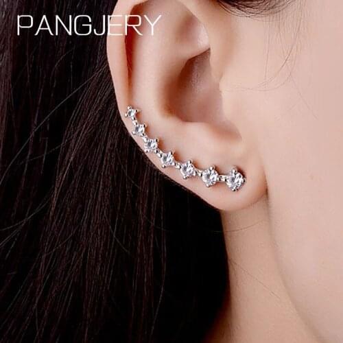 PANGJERY 925 Sterling Silver Sparkling Micro Inlaid Zircon Clip Earrings for Women Fashion Exaggerated Wedding Fine Jewelry Gift
