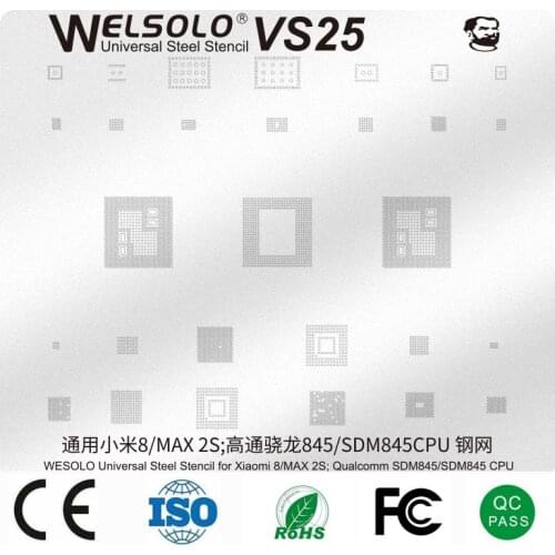 Welsolo VS Series Steel Stencil BGA Reballing Directly Heat Stencil Solder Paste Tin Ball Station Steel Mesh for XiaoMi Qualcomm