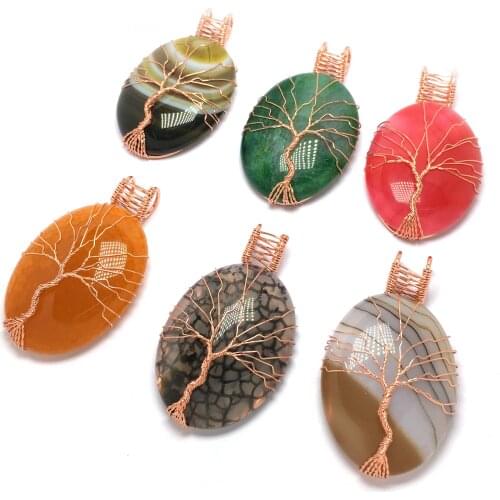 Natural Stone Pendant Gold Color Wire Wrap Elliptical shape Exquisite charms for Jewelry Making DIY necklace accessories