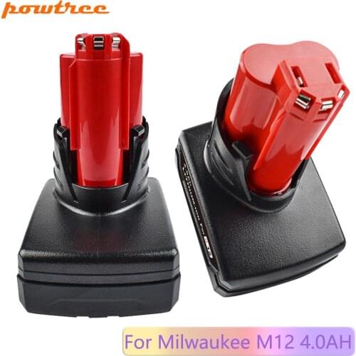 Powtree 12V 4000mAh For Milwaukee M12 Red Power Tool Li-ion Battery Replacement C12 B, C12 BX 48-11-2401 48-11-2402 C12 D