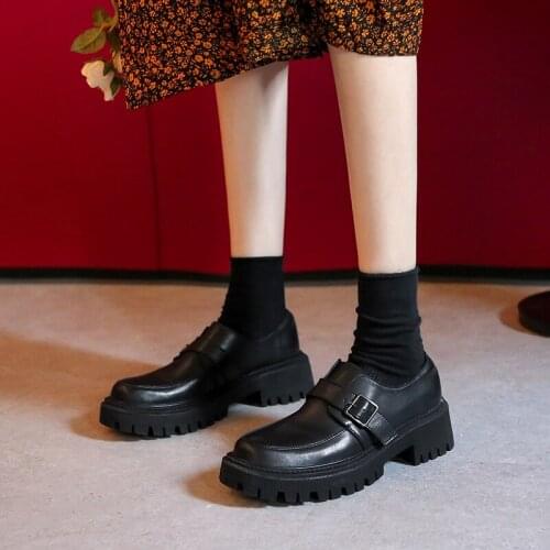 QZYERAI Brand New Style Women Fashion Round Head Womens Shoes Leather Cowhide Leisure Shoes Pumps Shoes Women Heels