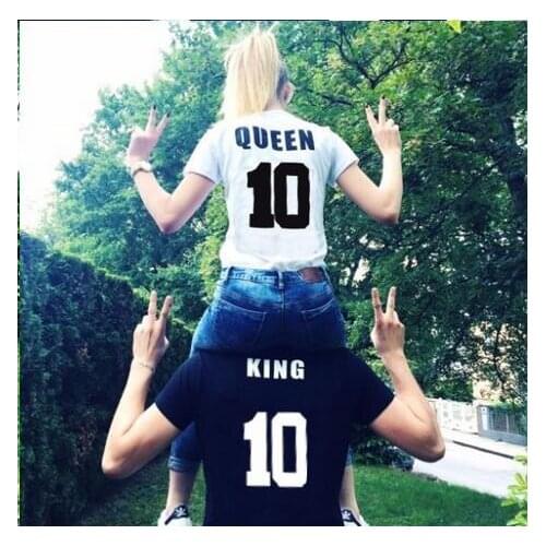 Skuggnas King Queen 10 Print T Shirt Women 2018 Summer Style Lovers Tshirt Short Sleeve Cotton Letter T-shirt Couple Outfits