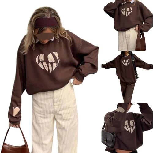 Letter print autumn and winter sweater - Brown Womens fashion New autumn 2021