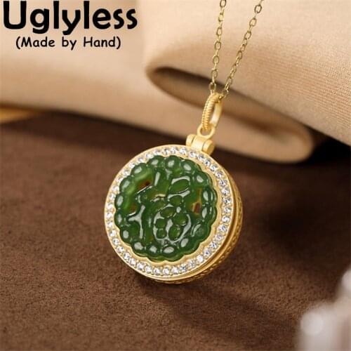 Uglyless Character FU Hollow Jasper Sachet Pendants for Women Opening Gemstones Box Necklaces Hollow 925 Silver Jewelry NO Chain