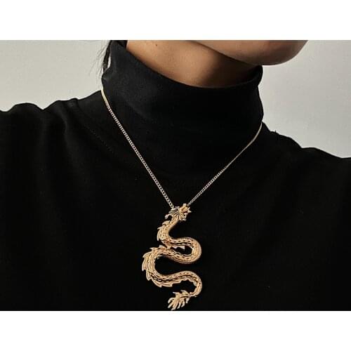 Youvanic Vintage Chinese Dragon Pendant Necklace For Women Men Fashion Animal Gold Chain Punk Jewelry Statement Collar Gift 2783