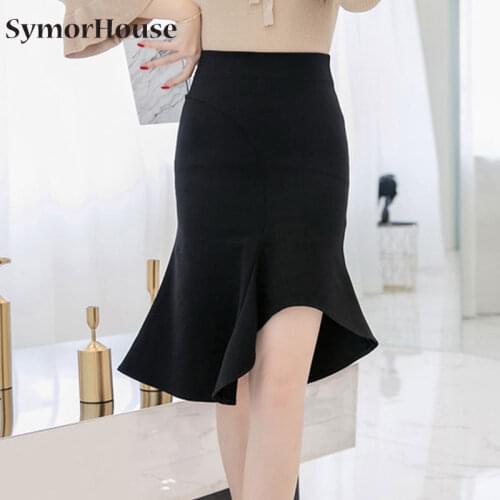 S-5XL New Fashion Women Mermaid Skirt Plus Size Slim Sexy Red Skirt Casual Bodycon Ruffles Elegant Elastic Waist Black Skirt