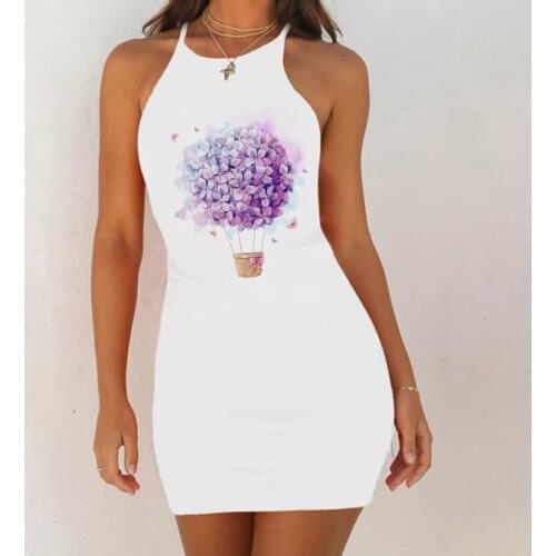 Woman Dress Summer Fashion Floral Graphic Flower Ladies Dresses Sleeveless Mini Wrap Sundress Sexy Slim Pack Hip Bodycon Dress