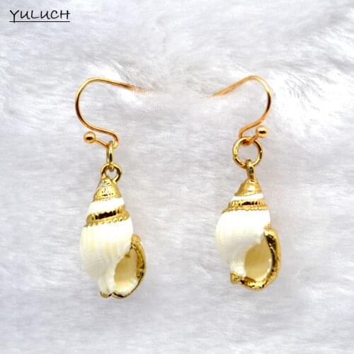 Female gold wedding party personality dangle Conch Earrings woman pair fashion korea Gem Hollow Out