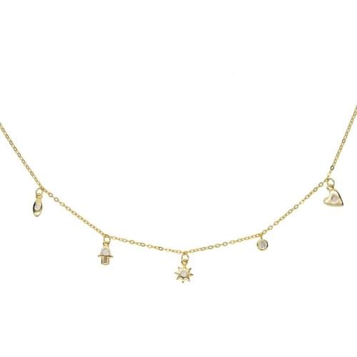 Handmad much drop cz charm neck 100% 925 sterling silver heart oval hand star dainty short multi layer necklace for women girls