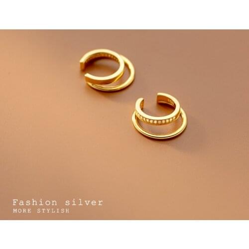 1pair (No pierced) Real. 925 Sterling Silver Jewelry cartilage Double Round Circle CZ set Clip On Cuff Earrings Ear-Bone C-G8917