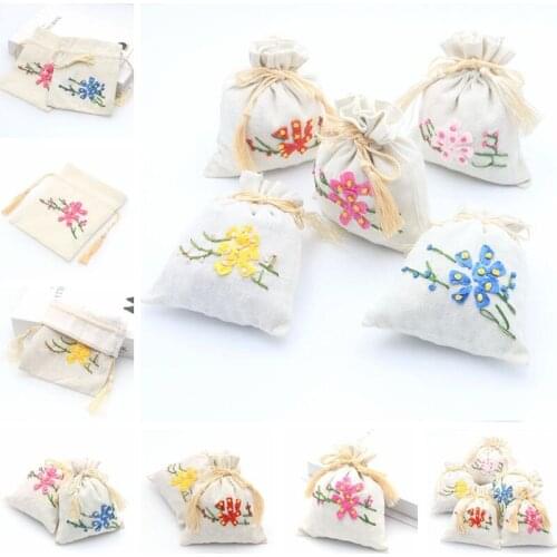 1 piece / handmade ribbon embroidery bag sachet bag Christmas linen jute drawstring gift bag sack wedding birthday party gift