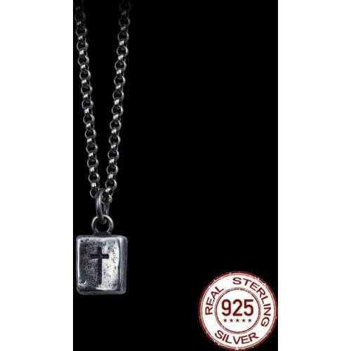 2020 Creativity Silver Brick Pendant Pure 925 Sterling silver Cross Free black leather rope Jewelry Men Women Necklace Pendant