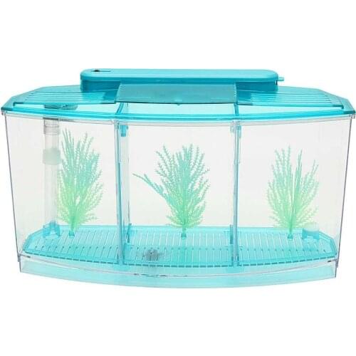 450ML Acrylic Aquarium with 3 Compartments Mini Fish Tank Water Grass 6 LED Lights Water Filtering Tube