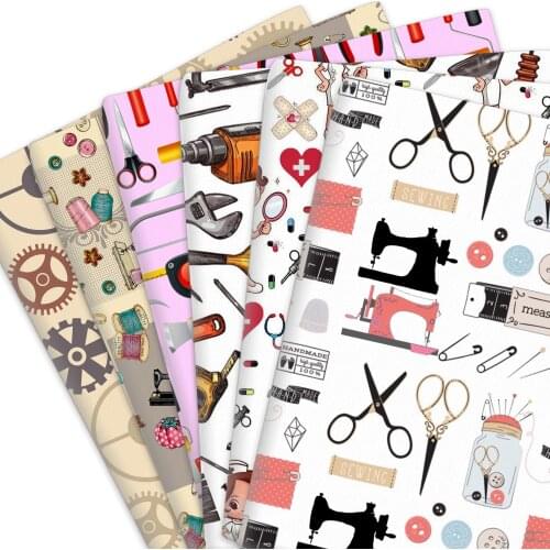 50*145cm Hammer Gears Polyester Or 100% Pure Cotton Material Patchwork Sewing Quilting Fabrics Quilt Needlework DIY Cloth