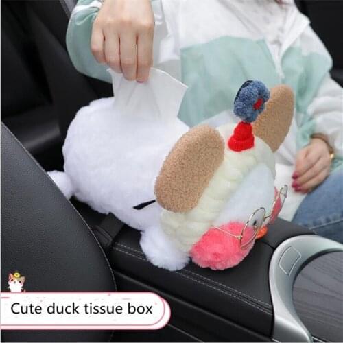 Car Armrest Box Tissue Box Pumping Creative Cute Car Inner Seat Bag Cute Duck Hanging Cartoon Korean Car Tissue Box