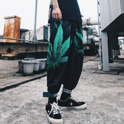 Streetwear Cargo Pants Men Leaves Printed Casual Pants Loose Straight Pants Korean Harajuku Maple Leaf Wide Leg Harem Pants Men