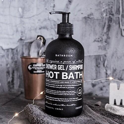 Black Glass Bath Shampoo Storage Bottle 250ml 500ml Nordic Print Letter Liquid Lotion Sub-bottle Travel Portable Soap Bottles