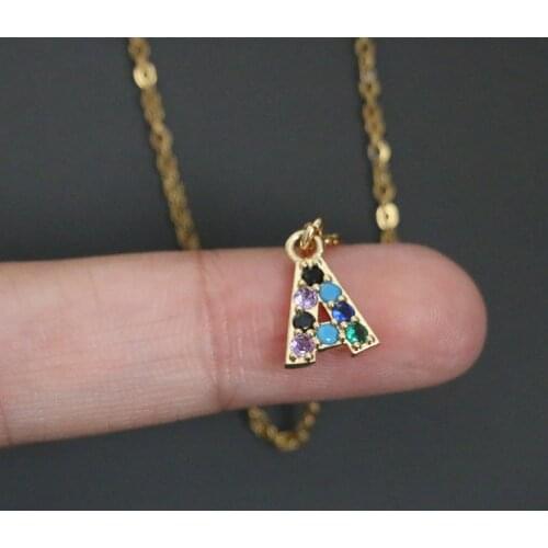 Simple Mix Color Zircon 26 Initial Letter Charm Necklace for Women Men Trendy Gold Color CZ Alphabet Charm Stainless Steel Chain