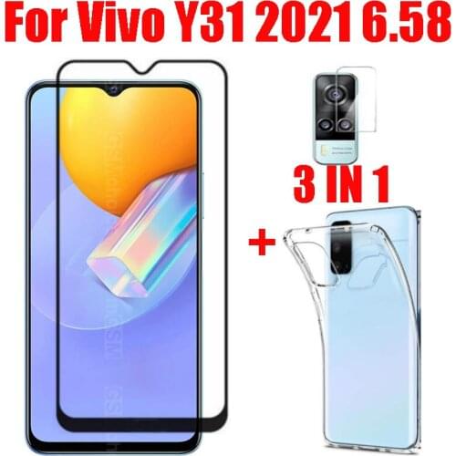 3-in-1 Case + Camera Tempered Glass On For VIVO Y31 2020 ScreenProtector Glass For VIVO Y31 2.5D Glass