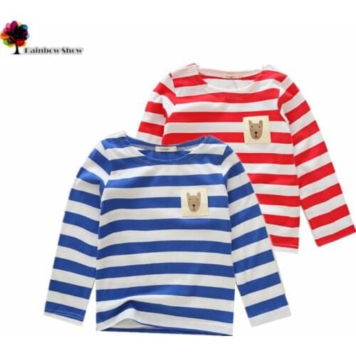 New Children Clothing Boys Autumn Spring Cute Brife Classical Striped Long-sleeved O-neck Cotton Children T-shirt