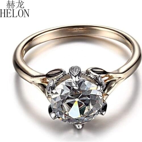 HELON Solid 10kt Yellow Gold Round 8mm Genuine White Topaz Wedding Anniversary Ring Women unique Trendy Fine Jewelry Ring