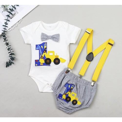 2021 1 Year Old Baby Boy Clothes Set 1st Romper Straps Shorts Summer Baby Boy Clothing 2PCS Outfits Birthday Clothes Newborns