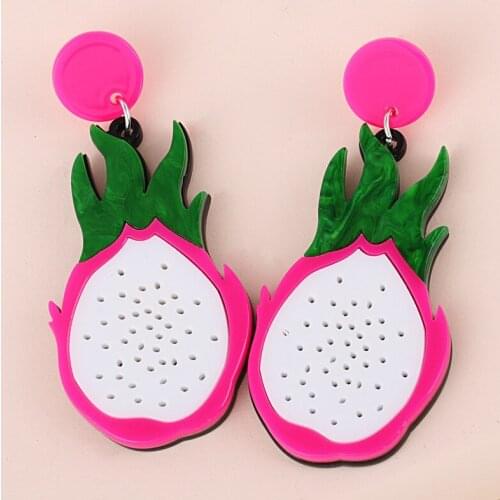 Personality Arcylic Acetate Pitaya Earrings for Women Resin Plastic Fruit Food Big Dangle Earrings Exaggerated Party Jewelry