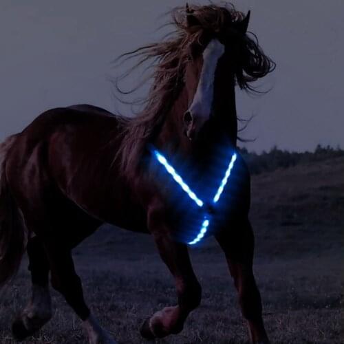 Horse Webbing Harness Collar Breastplate Night Visible Safe LED Light Chest Belt U7EF