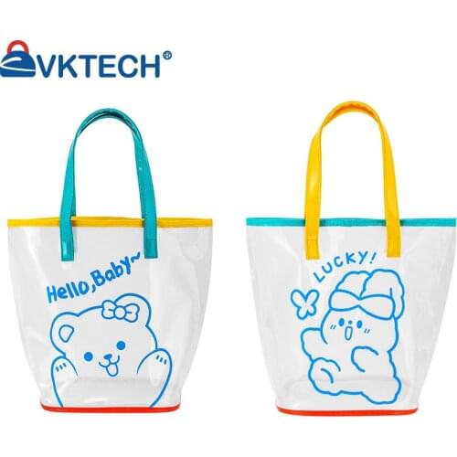 Fashion Women Transparent Cartoon Bear Rabbit Printing Shopping Tote Bag Casual Ladies Large Capacity Bucket Handbags Lunch Bag