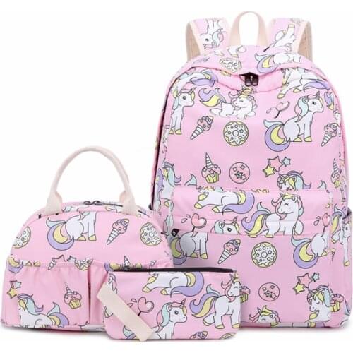 3pcs/set Printing unicorn Backpacks Fashion Kids Lovely Backpack For Children Girls School bag Student Mochila
