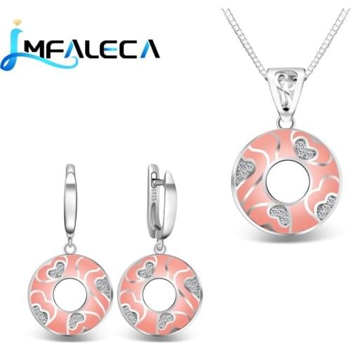 LMFALECA Cute Silver Necklace Earrings Sets for Women Genuine 925 Sterling Silver Pendant Luxury Delicate Enamel Fine Jewelry