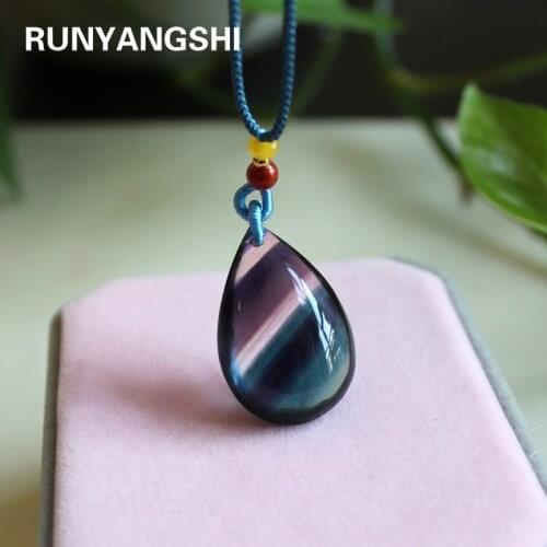 Natural crystal stone Colorful fluorite Pendant Charm Jewelry Healing Chakra Personalized Necklace Gem Quartz Droplet shape