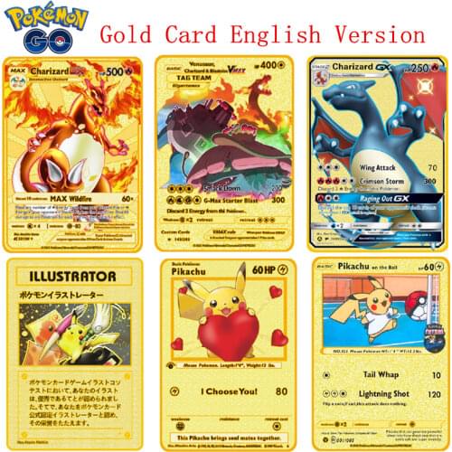 Newest Pokemon Charizard Vmax V Pikachu GX EX Shiny Gold Metal Card Game Tag Team Fighting Ordering Series Child Christmas Gift