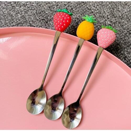 1 Pcs Stainless Steel Cute Fruit Shaped Coffee Spoons Fruit Dessert Spoon Fork Candy Tea Spoon Drink Tableware Kitchen Supplies