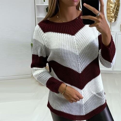 Autumn Women Elegant O-Neck Warm Knitted Sweaters Fashion Striped Long Sleeve Tops Pullovers 2021 Winter Lady Casual Sweaters