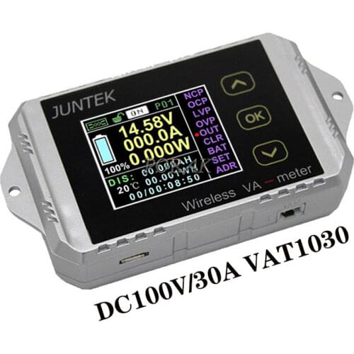 VAT-1030 JUNTEK Wireless Bi-directional Voltage Current Power Meter Voltmeter Capacity Coulomb Counter DC100V/30A VAT1030