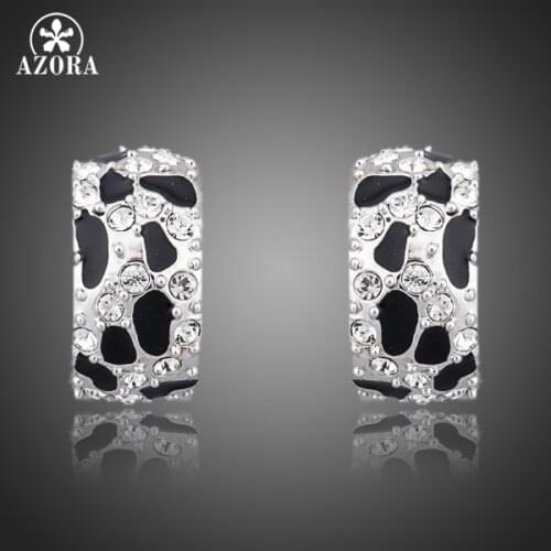 AZORA Brand Design White Gold Color Leopard with Austrian Rhinestones French Clip Earrings TE0076