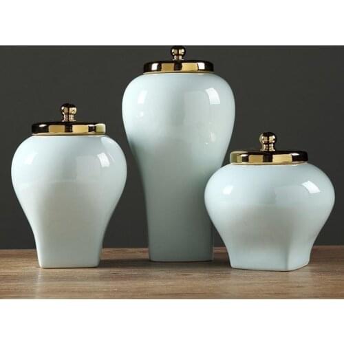 Modern Chinese blue decorative ceramic ginger jars with lid