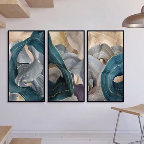 Modern Abstract Luxury Ribbon Canvas Painting Nordic Golden Art Posters and Prints Wall Art Pictures for Living Room Home Decor