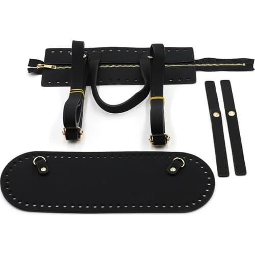6PCS/Set Black Handmade Handbag Shoulder Strap Woven Bag Set Leather Bag Bottoms Zipper Strip With Hardware for DIY Bag Backpack