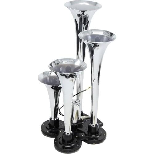 Super Loud 150db Four Trumpet Train Air Horn with 12V Electric Solenoid for Truck Lorry Boat Train, Silver