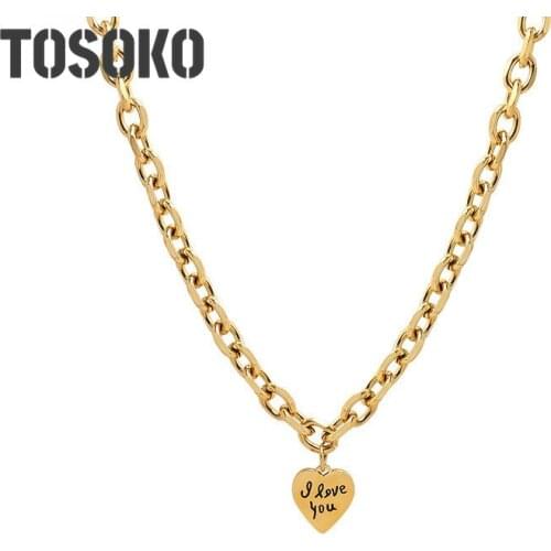 TOSOKO Stainless Steel Jewelry Hip Hop Square Necklace Love Sweet Cool Necklace Women Fashion Link Chain BSP850