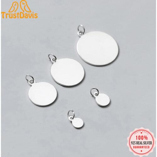 TrustDavis Real 925 Sterling Silver Simple Smooth Round Wafers Charm Pendant Handmade DIY Accessories Jewelry Wholesale DZ21