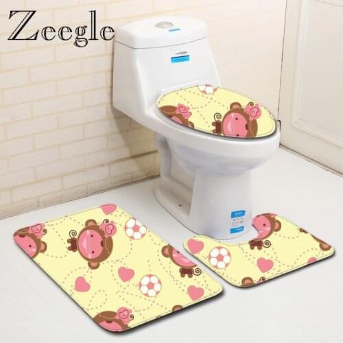 Zeegle Bathroom Carpet Mat Set Bathroom Rug Toilet Mats Non-slip Bath Rugs Bathroom Floor Mats Shower Room Animal Printed Carpet