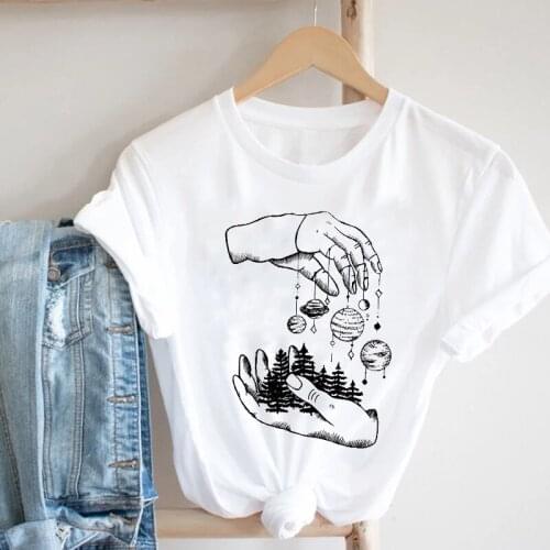 Women Space Universe Printing Spring Summer Short Sleeve 90s Fashion Clothes Print Tshirt Female Tee Top Graphic T-shirt