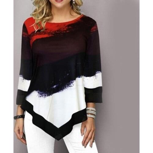 Women Stylish O Neck 3/4 Sleeve Irregular Hem Leopard Patchwork T-shirt Blouse 2020 fashion top women T-shirt Blouse summer shir