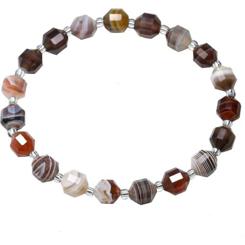 8 MM Geometric Real Natural Botswana Agate Faceted Gemstone Beads Bracelet For Women Elastic Strand Bracelets Quartz Jewelry