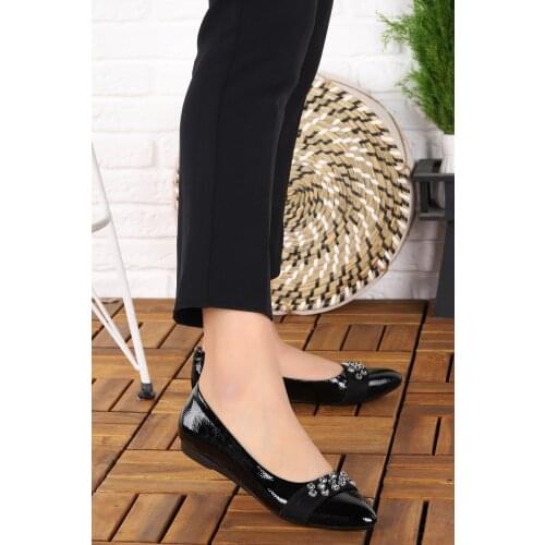 Woggo Pnt 403031 Wrinkled Patent Leather Daily Cubic Zirconia Women 'S Ballerina Shoes